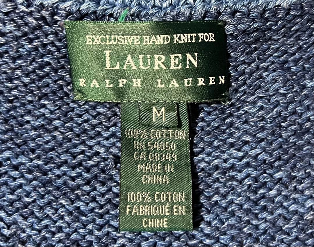 90Sラルフローレン インディゴ ハンドニット ネイティブ カーディガン M 卍