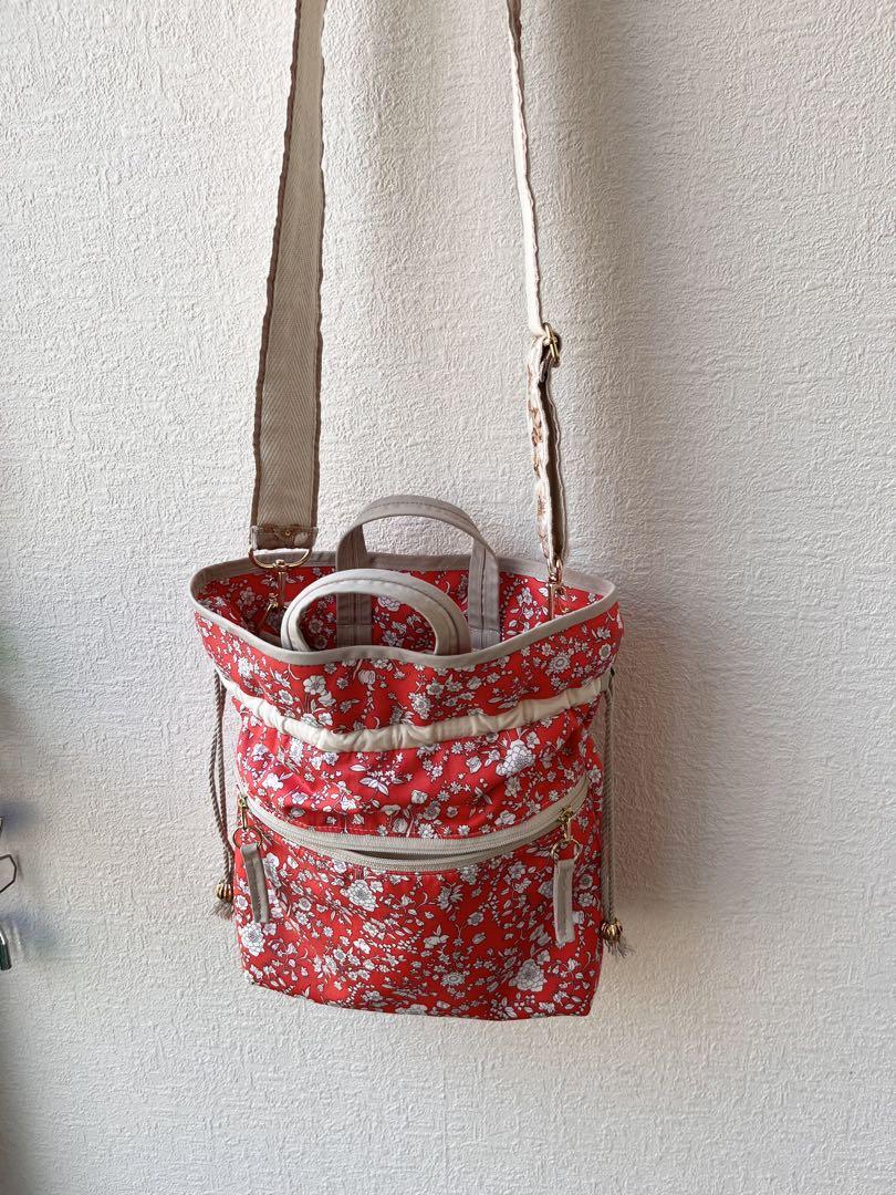 LIBERTY リバティ ショルダーバッグ　バッグ　インド刺繍リボン　朱赤 LIBERTY リバティ ショルダーバッグ バッグ インド刺繍リボン 朱