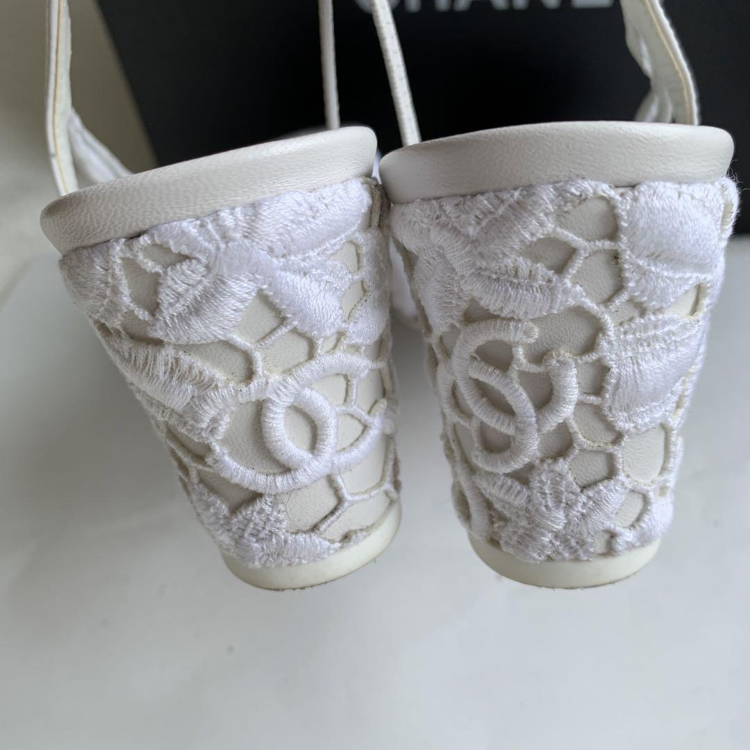 CHANEL スリングバック　ホワイト　レース