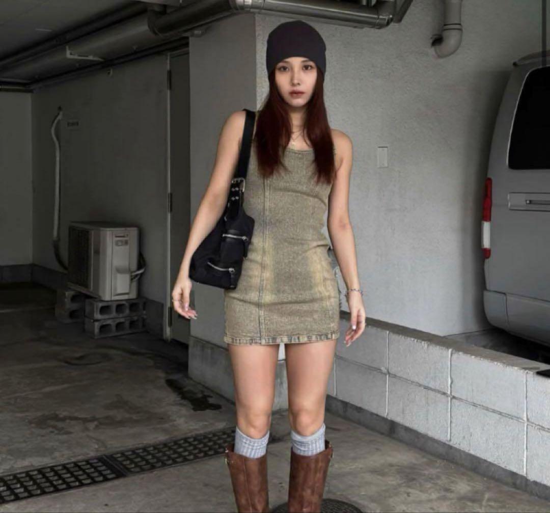 ACLENT Vintage denim mini dress アクレント