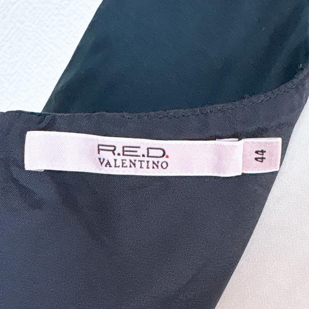 RED VALENTINO ネイビー ノースリーブワンピース 美品】レッド・ヴァレンティノ ノースリーブワンピース 44 無地