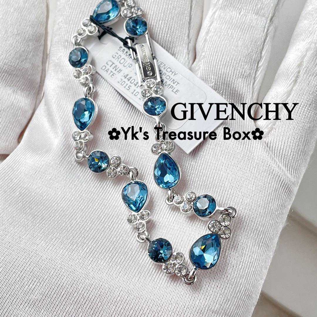 ブランド通販サイトをすべて Z189/GIVENCHY/シルバーx紺青色/パヴェ 雫しずく ブレスレット アクセサリー