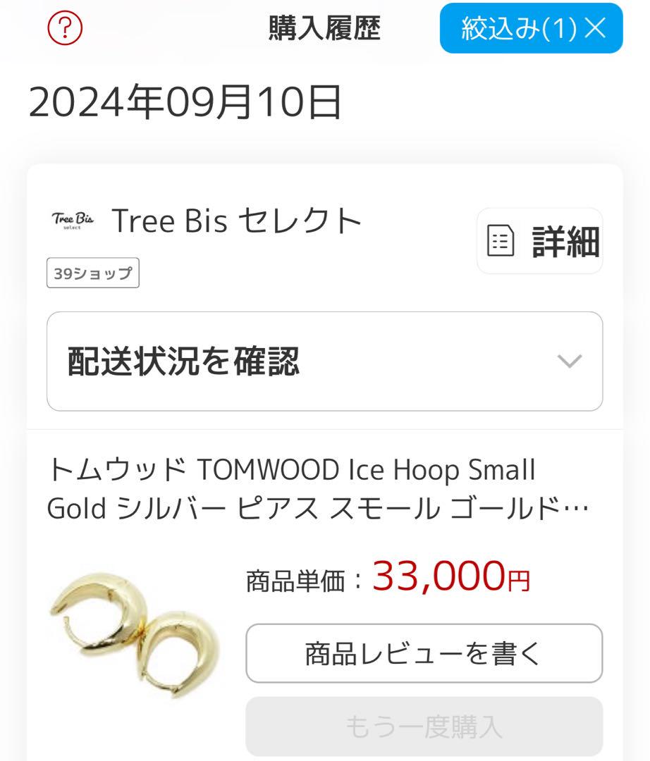 TOMWOOD Ice Hoop Small ゴールド ピアス