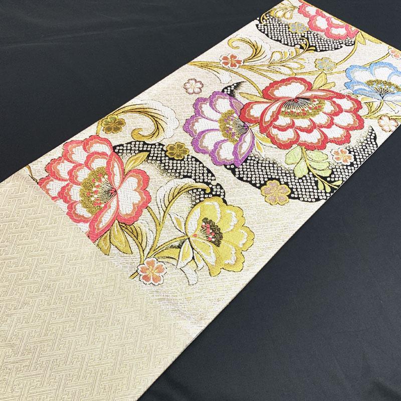 無料発送 403y11◇大輪の花 結婚式 成人式 六通◇美品 ラメ袋帯 着物・浴衣