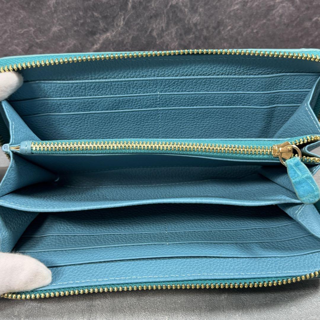 クロコダイル 長財布 ブルー ターコイズ メンズ レディース ワニ革
