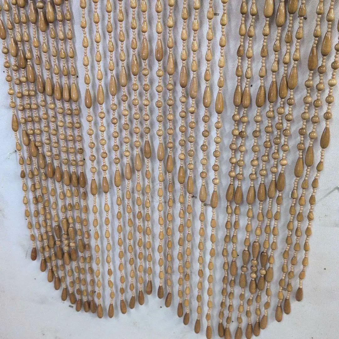 木珠のれん 昭和レトロ 木製 85cm x150cm DBRxBE 波模様