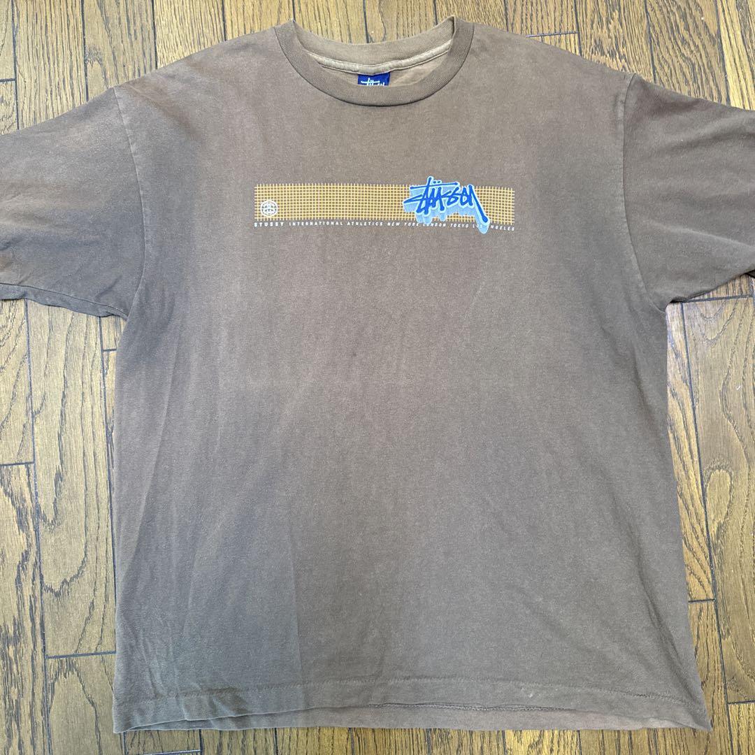 OLD STUSSY Tシャツ 90s シングルステッチ XL ブラウン　紺タグ