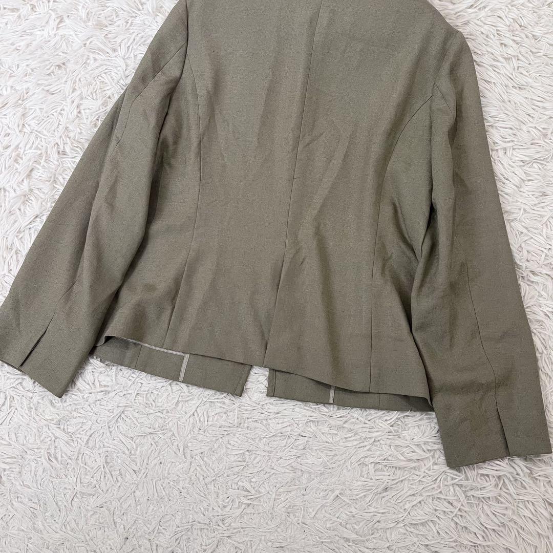 ✨美品✨グリーンレーベルリラクシング　ノーカラージャケット　麻調合繊　46