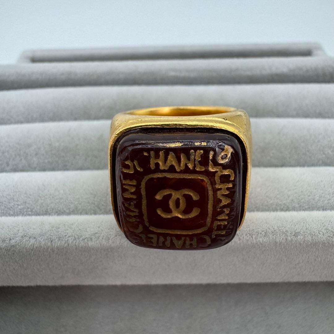 【ヴィンテージ】CHANEL リング　指輪　11号　ゴールド　スクエア