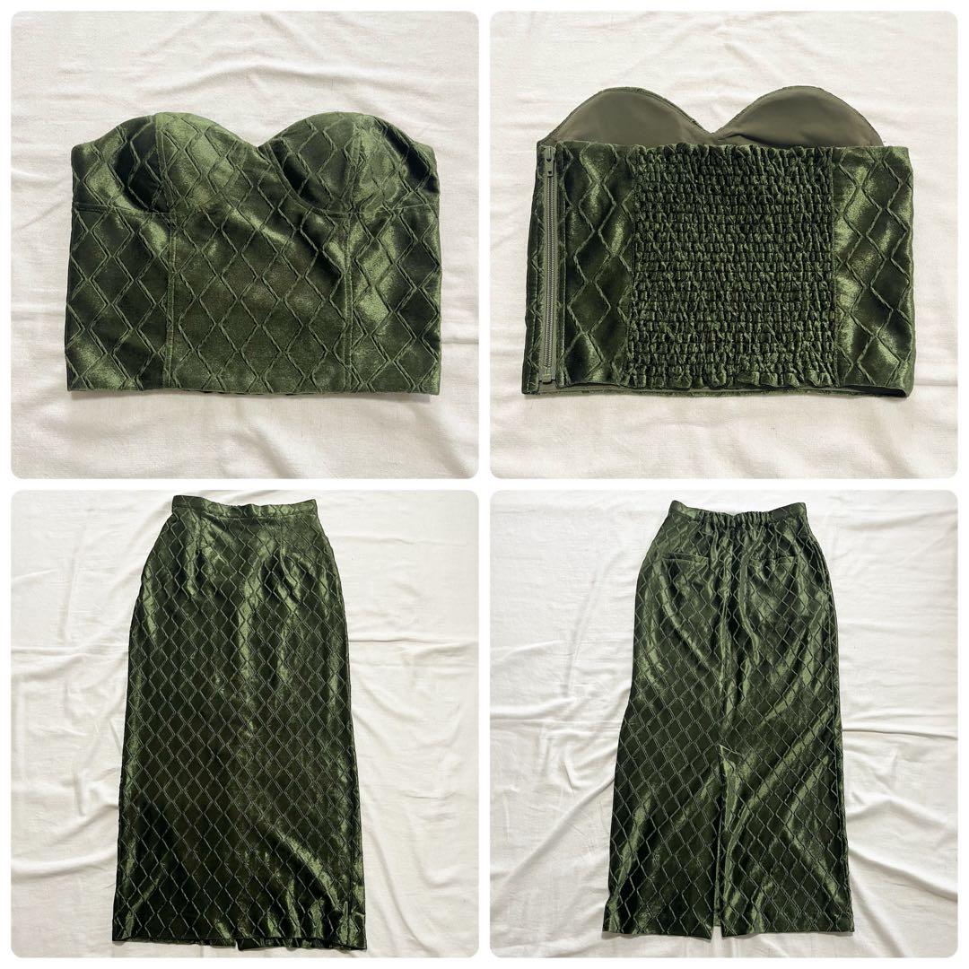 アメリ セットアップ ベロア ビスチェ スカート 上下 トップス ボトムス 総柄 アメリ セットアップ ベロア ビスチェ スカート 上下 トップス ボトムス 総柄