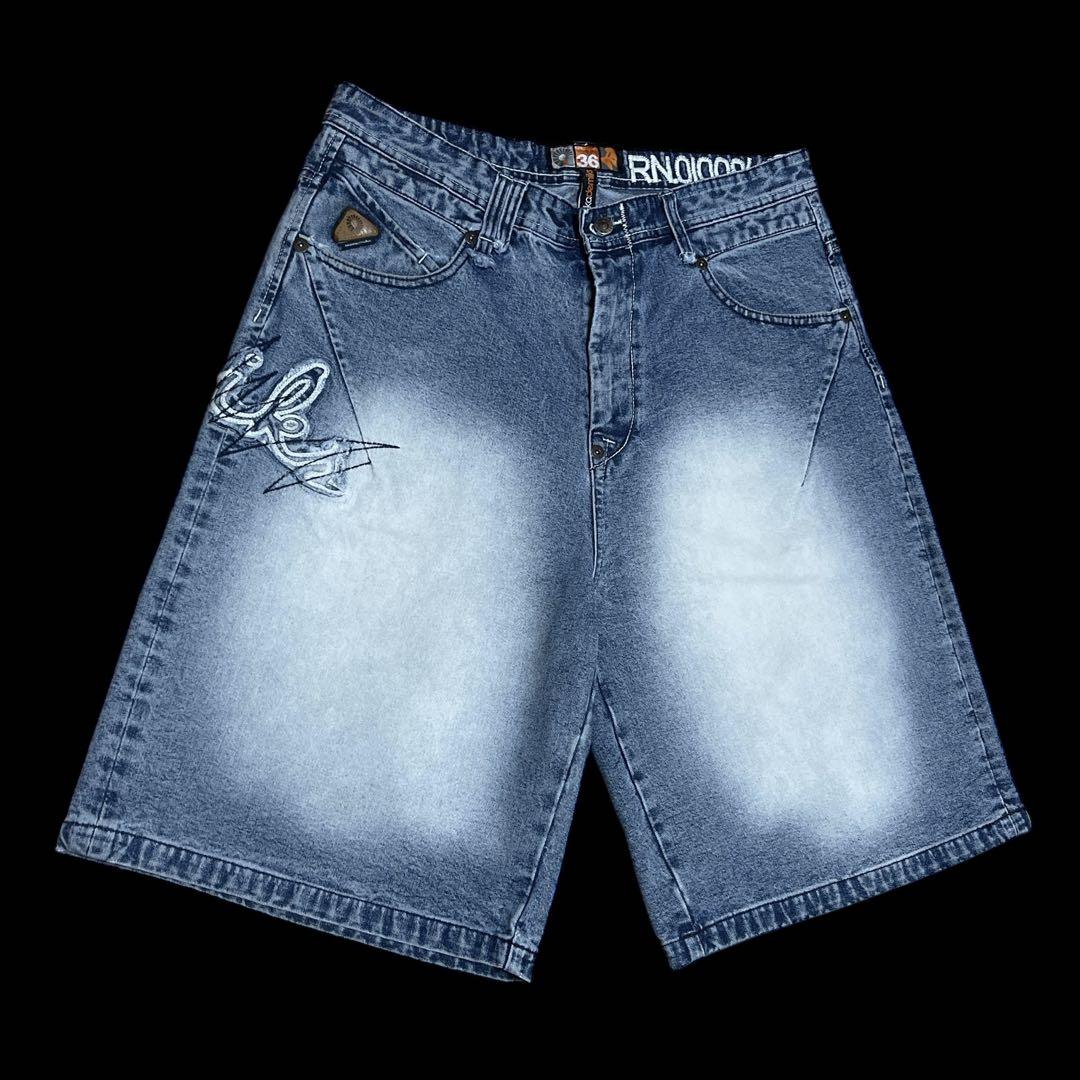 00s AKADEMIKS Denim Baggy Shorts ダメージ 36
