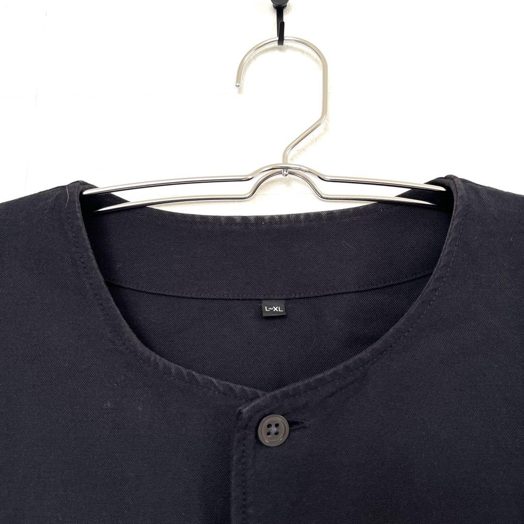 《無印良品/MUJI》【X-XL】オックス ノーカラーシャツ ブラック