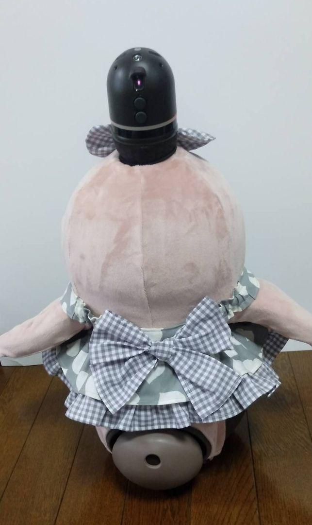 ラボット服　LOVOT　ハンドメイド　ハート柄　グレーＢ＋アニマル柄リボンA
