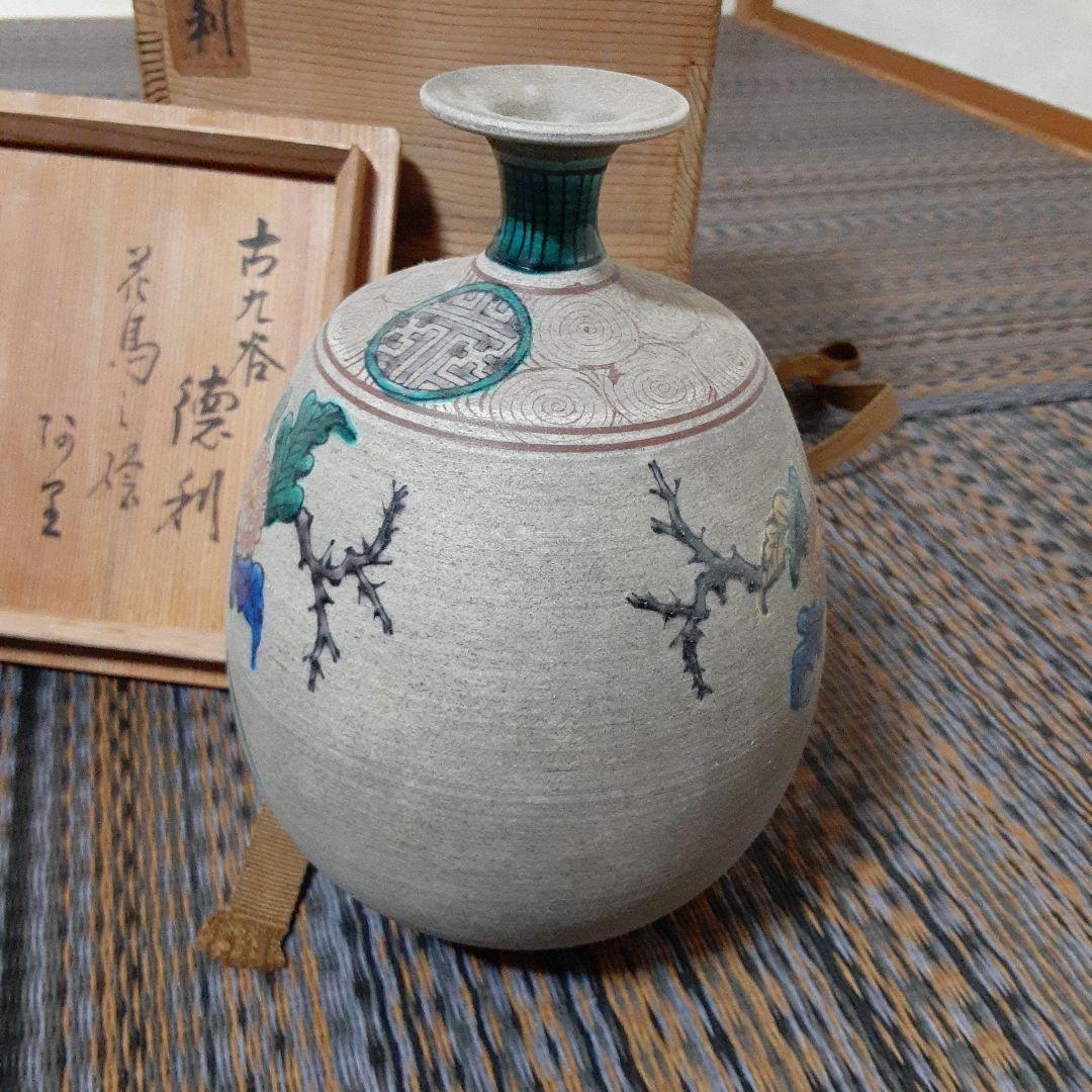 古い九谷焼花鳥風月徳利/所有印銘箱入和紙/伊万里有田唐津備前 古い九谷焼花鳥風月徳利/所有印銘箱入和紙/伊万里有田唐津備前