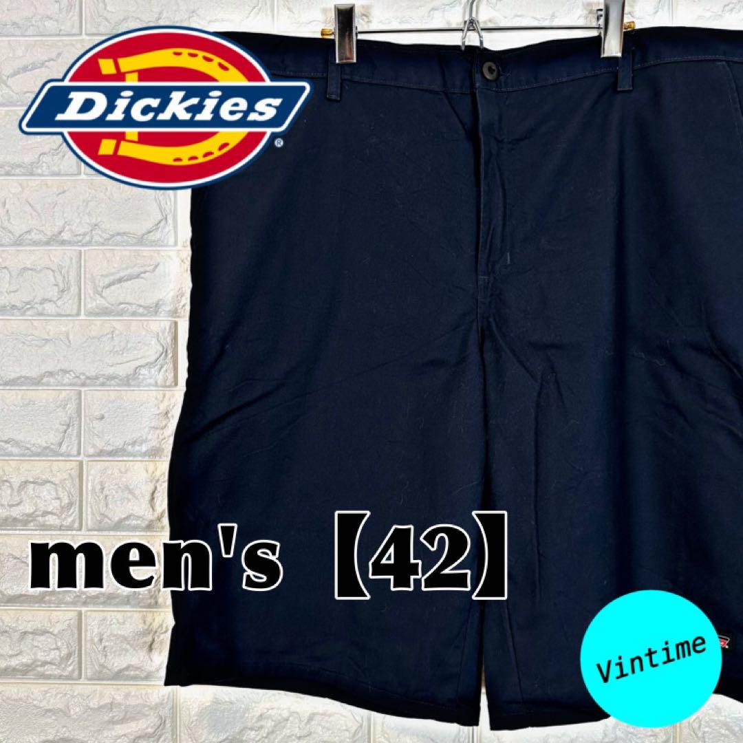 V749【Dickies】刺繍ロゴショートパンツ【メンズ42】ネイビー
