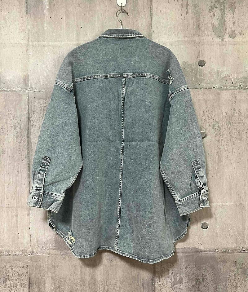 Loungedress ブラウス シャツ ダメージデニムシャツ レディース