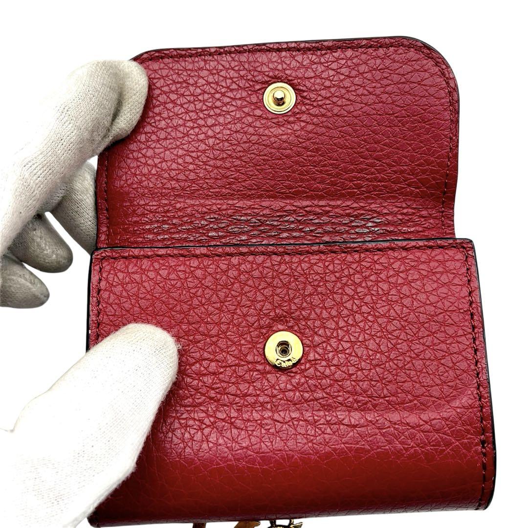 【微美品】クロエ 三つ折り財布 トリフォールド レッド アルファベット