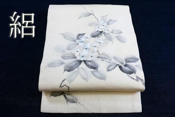 ★専用★名古屋帯 夏帯 絽 アイボリー 草花文　刺繍 長さ3ｍ66.5㎝ 正絹