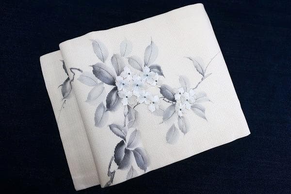 ★専用★名古屋帯 夏帯 絽 アイボリー 草花文　刺繍 長さ3ｍ66.5㎝ 正絹