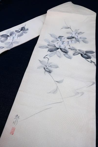 ★専用★名古屋帯 夏帯 絽 アイボリー 草花文　刺繍 長さ3ｍ66.5㎝ 正絹