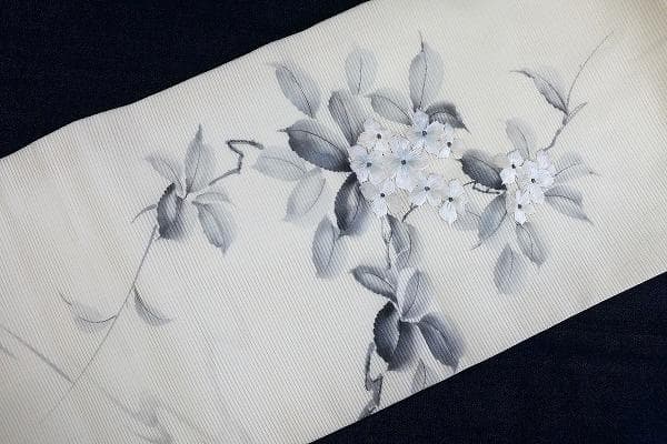 ★専用★名古屋帯 夏帯 絽 アイボリー 草花文　刺繍 長さ3ｍ66.5㎝ 正絹