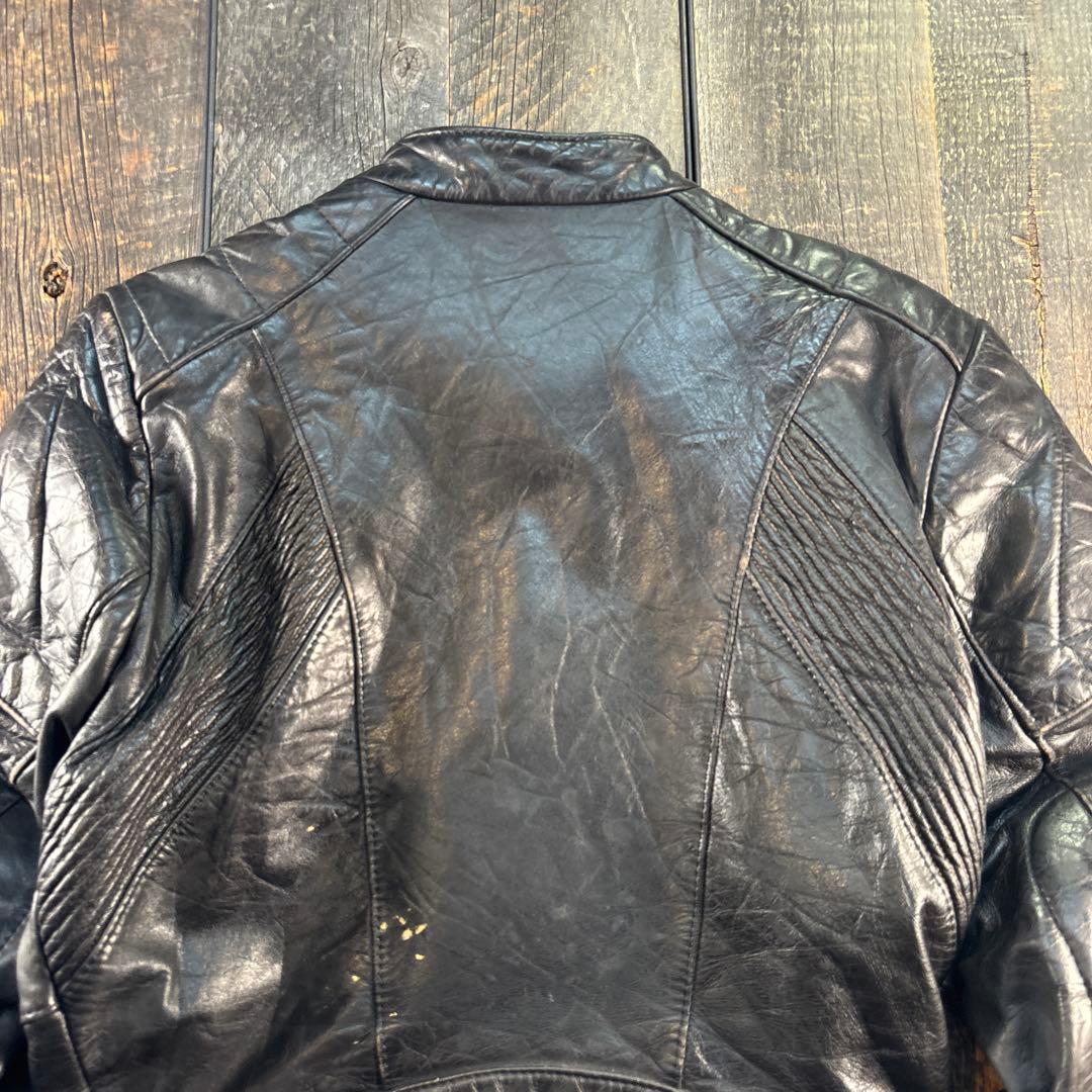 古着ヴィンテージレザーライダースジャケット黒本革L.