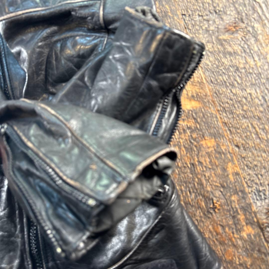 古着ヴィンテージレザーライダースジャケット黒本革L.