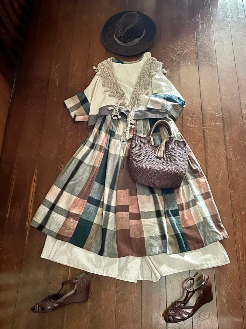 ⭐️古布・木綿格子×セットアップ