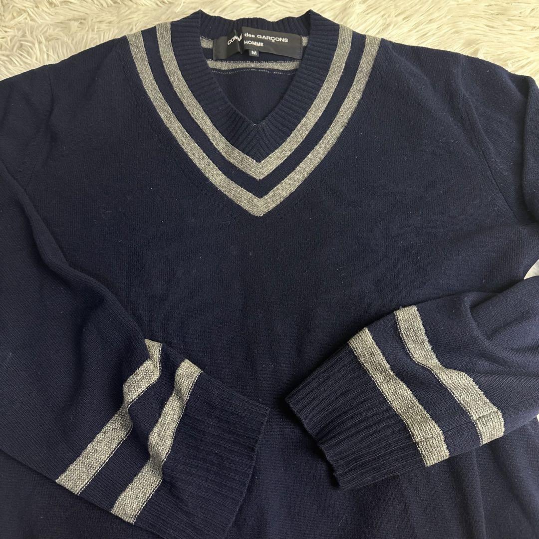 COMME des GARÇONS HOMME ネイビー Vネックセーター M