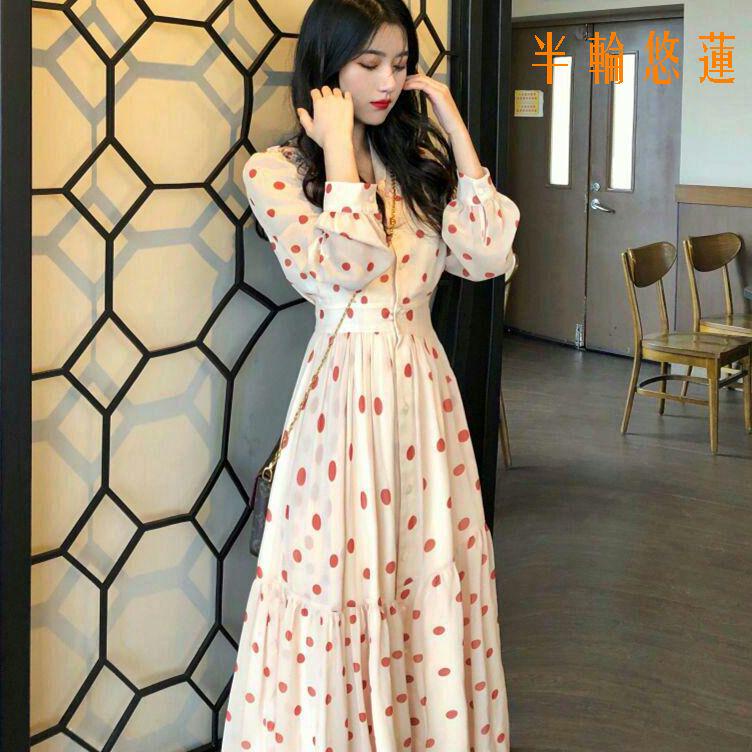 h初恋膝丈スカート網紅淑女森系甘美シフォン花柄ワンピース-9