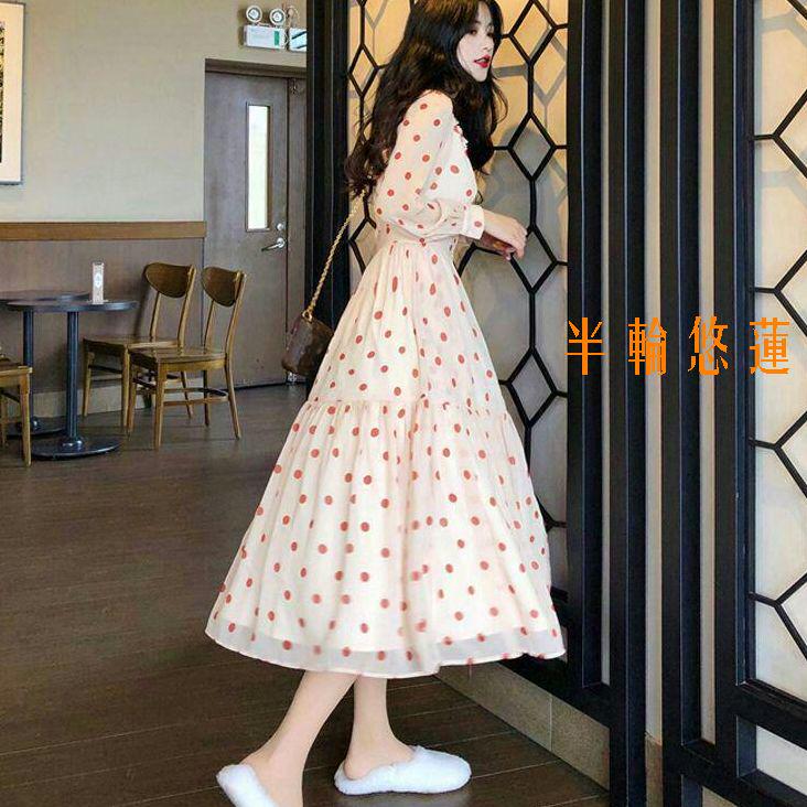 h初恋膝丈スカート網紅淑女森系甘美シフォン花柄ワンピース-9