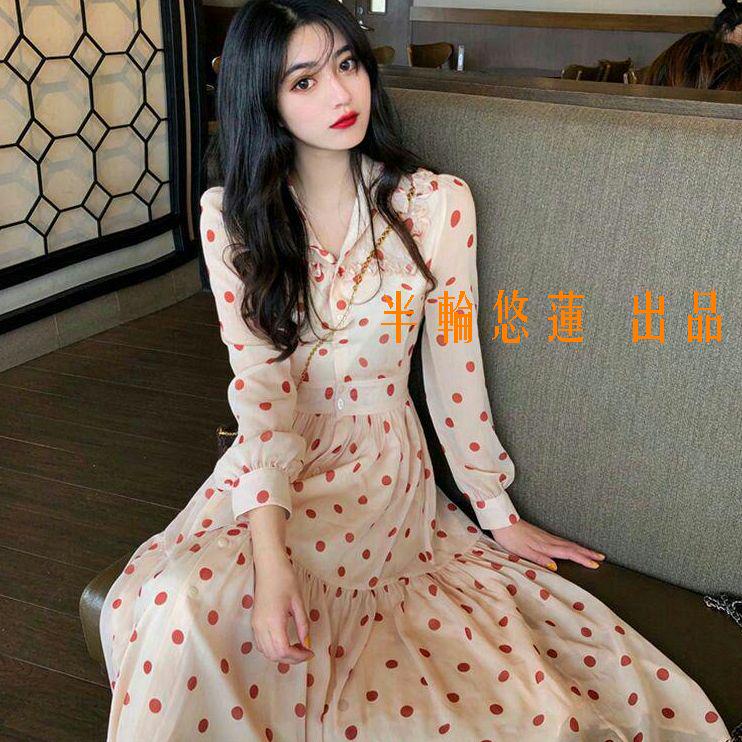 h初恋膝丈スカート網紅淑女森系甘美シフォン花柄ワンピース-9