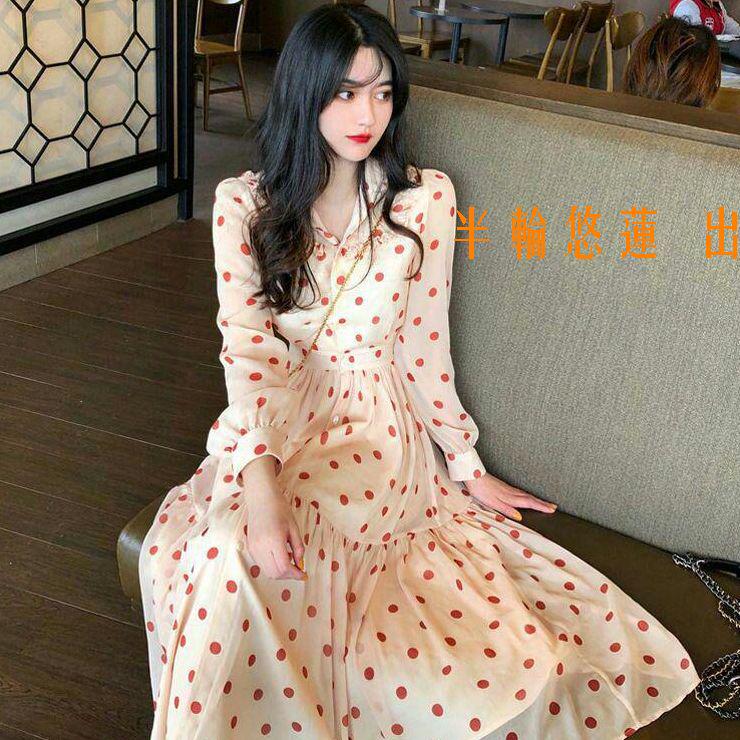 h初恋膝丈スカート網紅淑女森系甘美シフォン花柄ワンピース-9