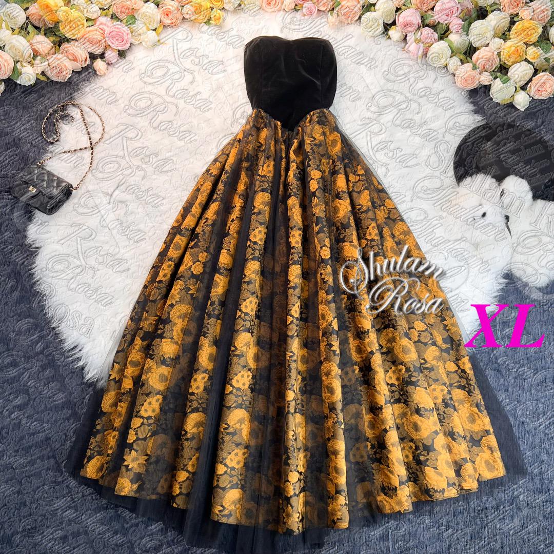 【即日発送】大きいサイズ♡アンティークゴールドの気品♡編み上げリボンドレス♡XL