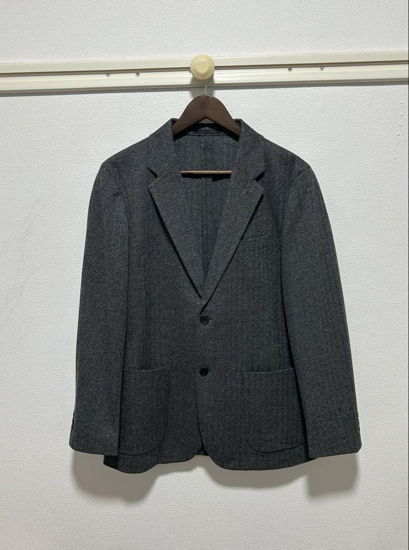 1回着用 美品 ユニクロ コンフォート2Bジャケット ヘリンボーン グレー L