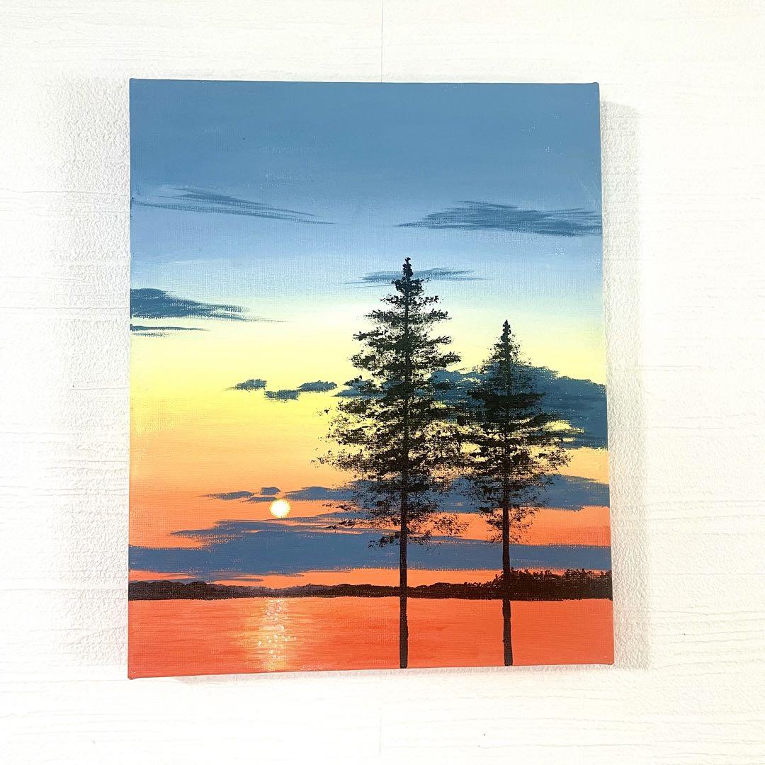 有明海の夕焼けを、描いた、P6号のアクリル画です。私の作品です。