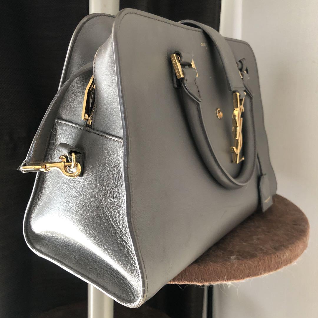 SAINT LAURENT カバス　グレー レザー バッグ