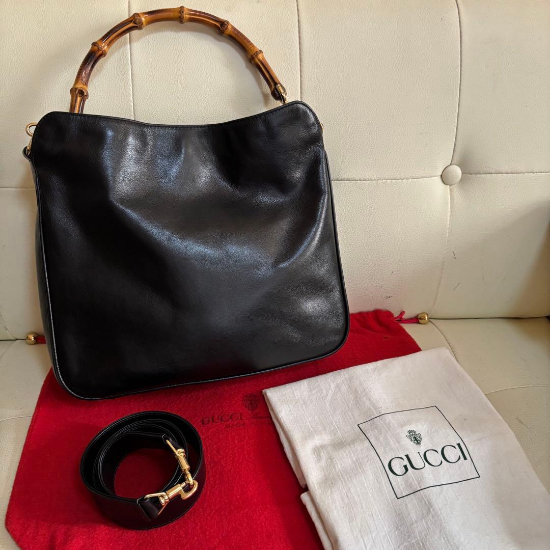 極　美品　GUCCI オールド　グッチ　バンブー　2way バッグ　中　黒