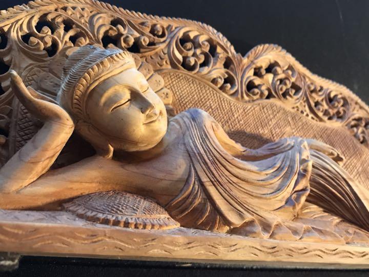 香道　寝釈迦像　仏像アンティークW24cm細密手彫刻香木茶道具　作家物