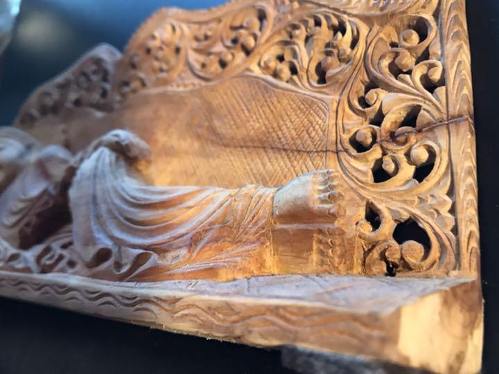 香道　寝釈迦像　仏像アンティークW24cm細密手彫刻香木茶道具　作家物