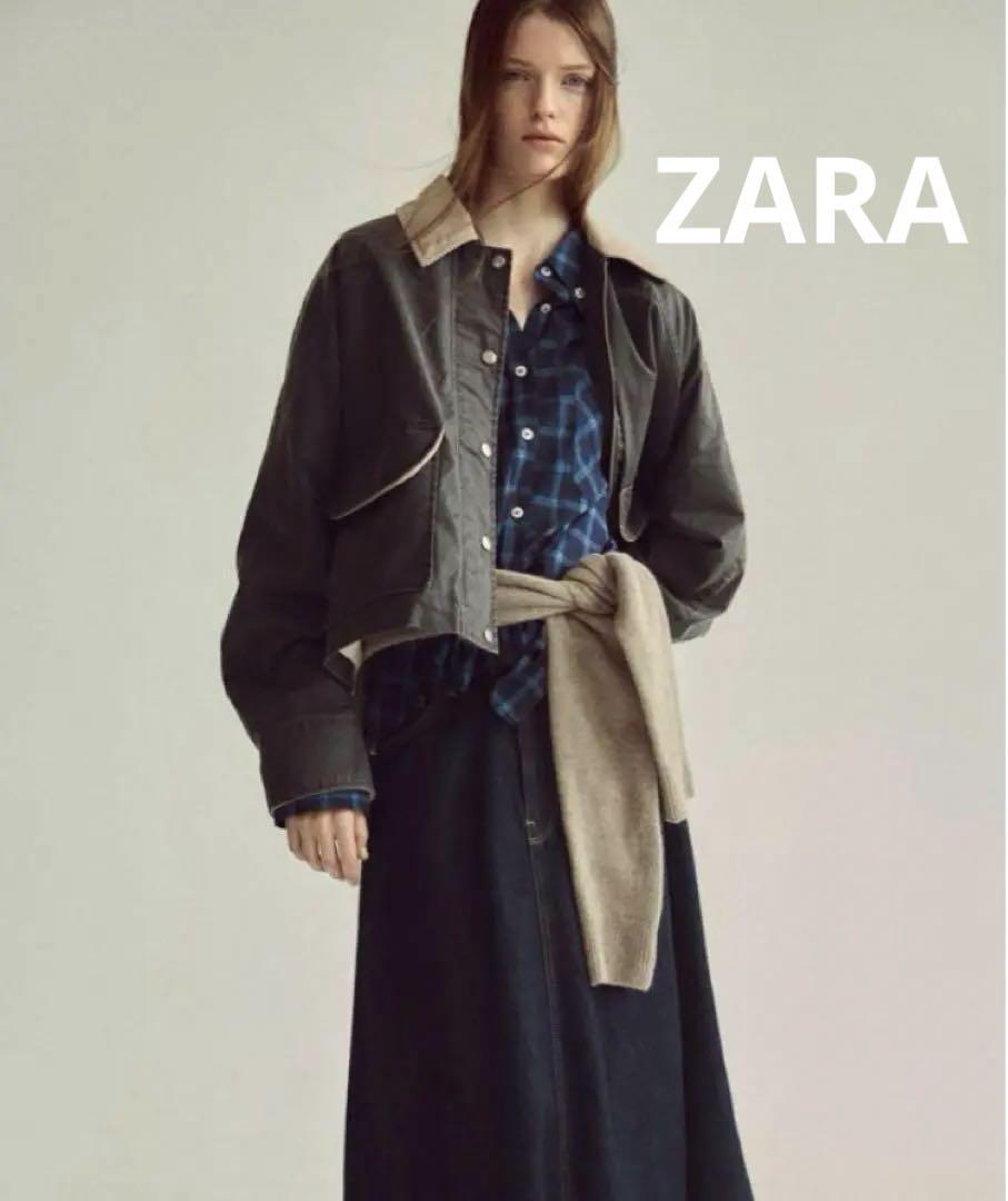 ZARA コントラスト　ワックスカラージャケットM