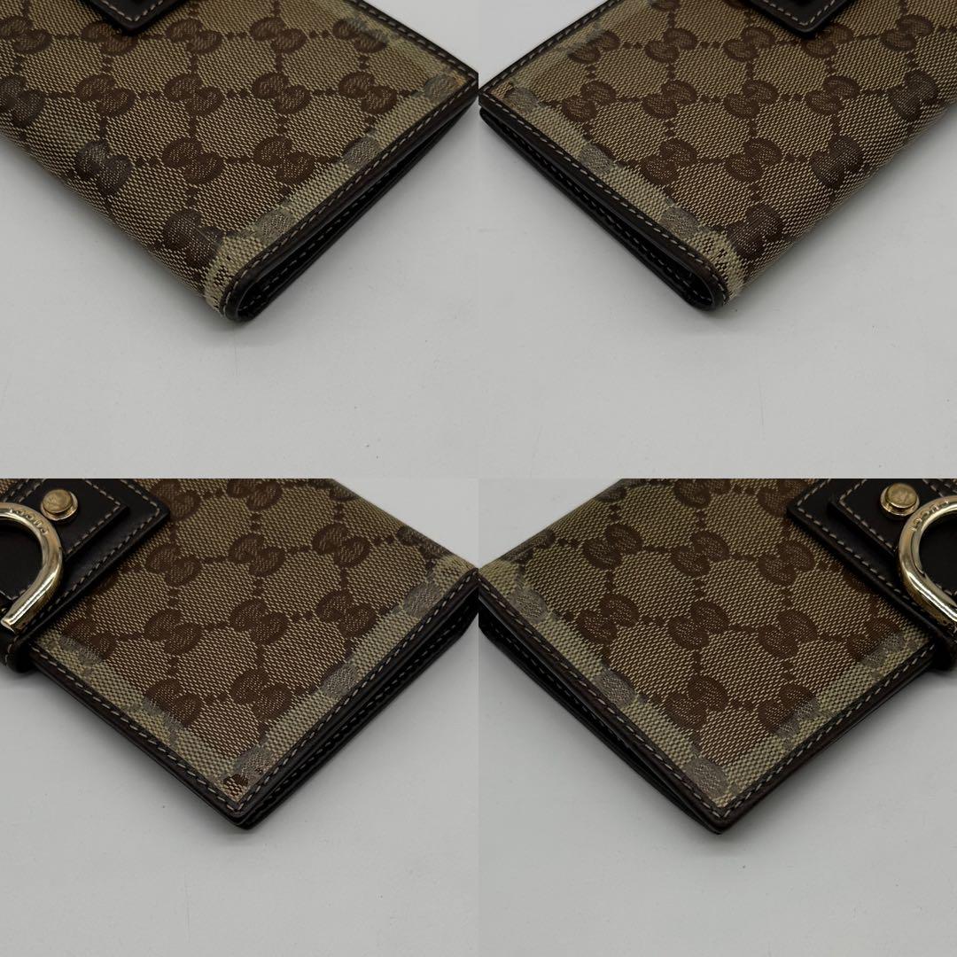 【美品】GUCCI レザー×PVC 長財布 GG総柄 アビー フラップ 焦茶