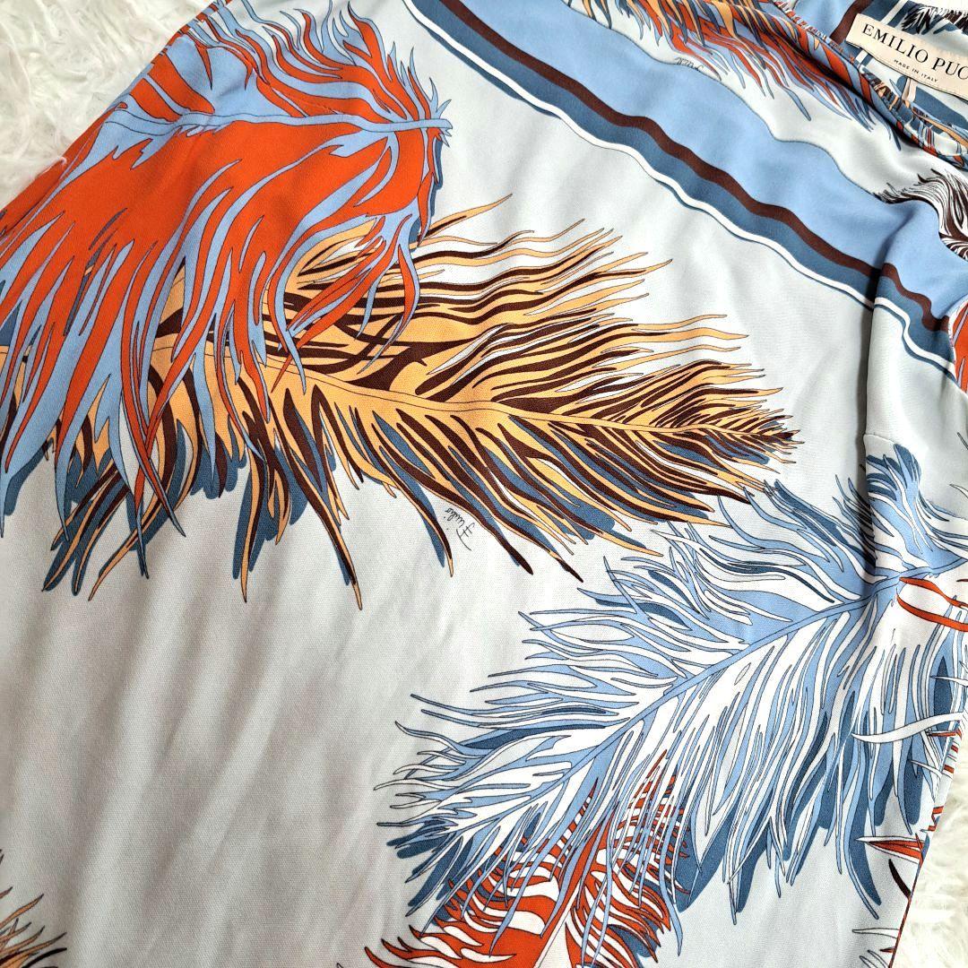 EMILIO PUCCI】シルク混 総柄 羽根フェザーノースリーブ
