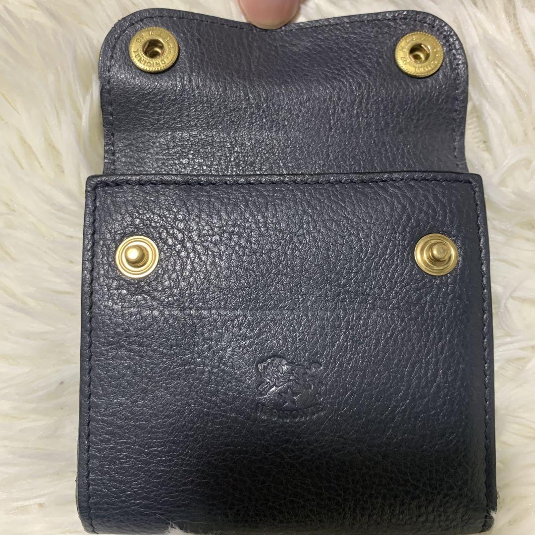 【美品】イルビゾンテ　三つ折り財布　現行　シボ革　レザー　ネイビー