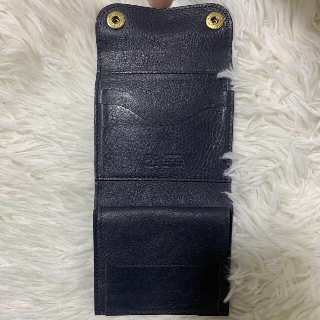 【美品】イルビゾンテ　三つ折り財布　現行　シボ革　レザー　ネイビー