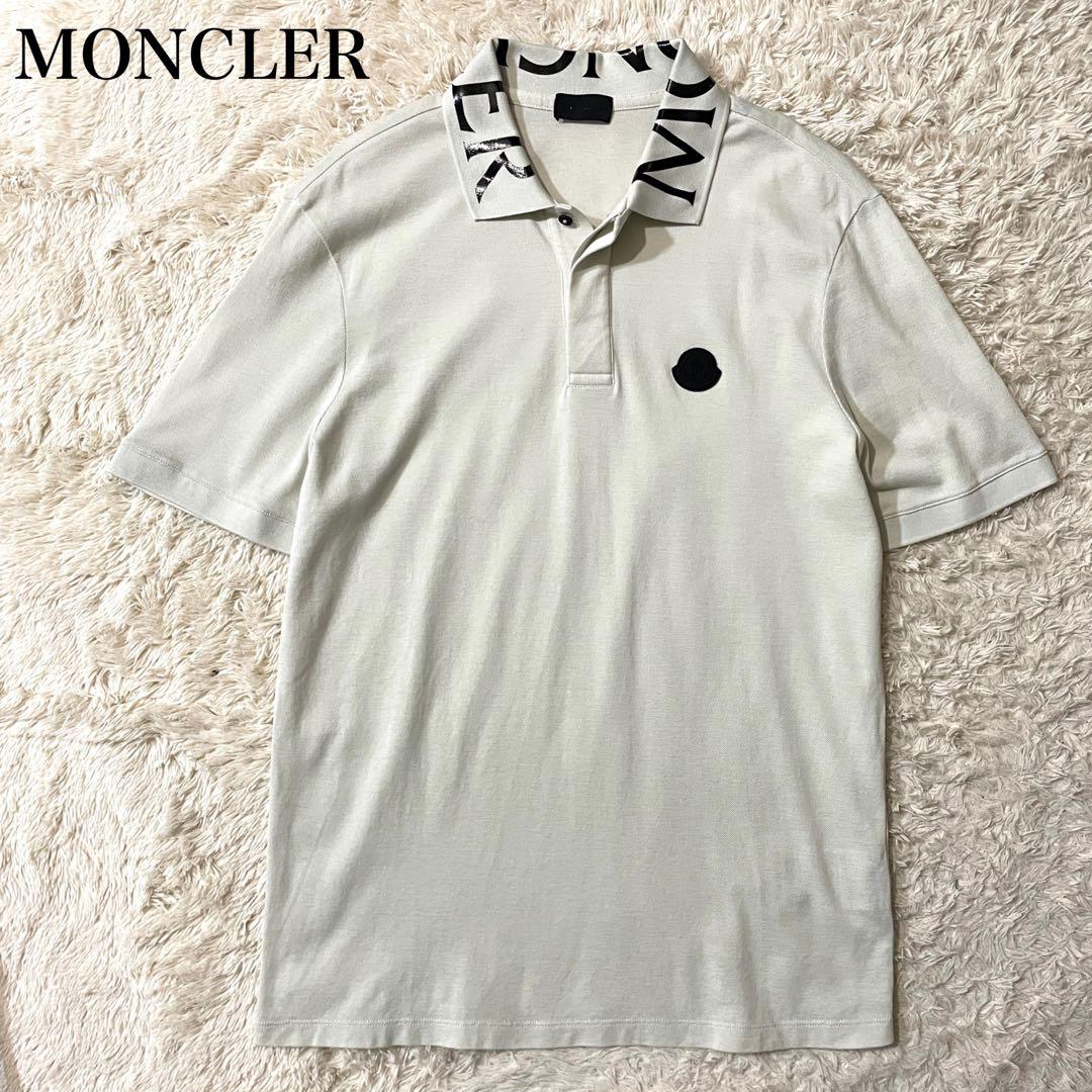 【極美品】モンクレール 半袖ポロシャツ 襟ロゴ 黒ワッペン ライトグレー M