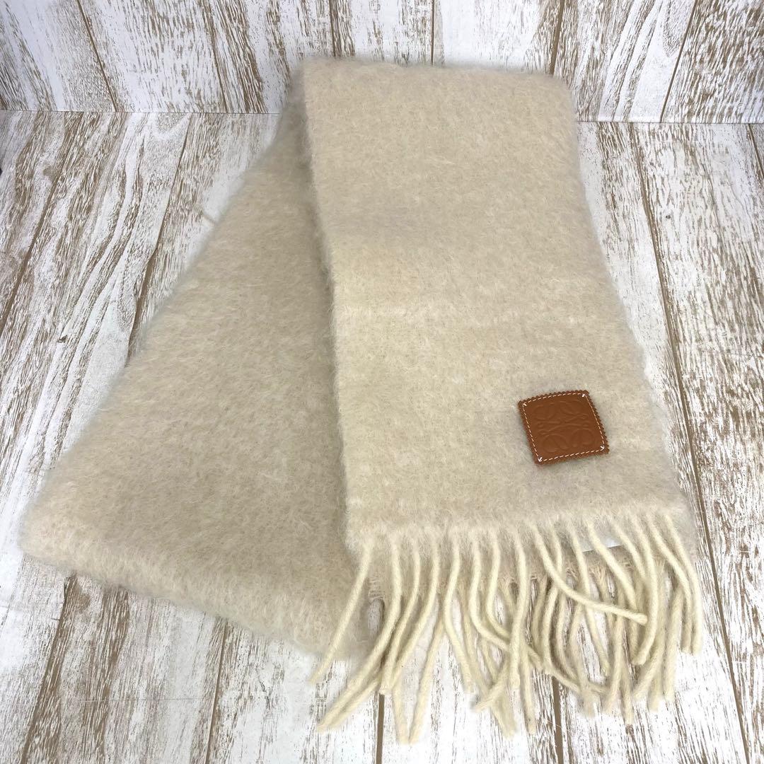 nm-1053) LOEWE アナグラム モヘア ウール オフホワイト マフラー