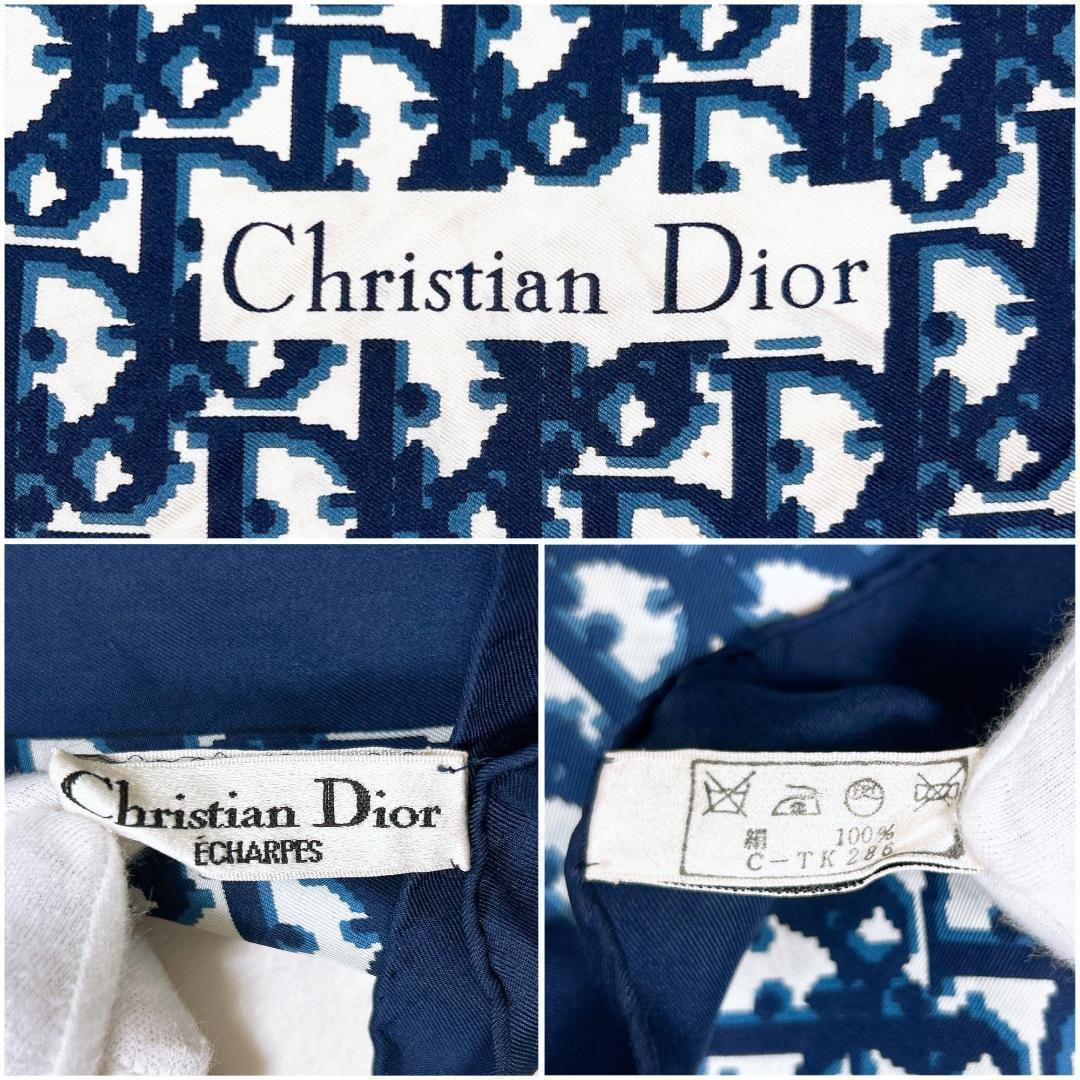 ☆Christian Dior シルクスカーフ トロッター柄 ネイビーΩ