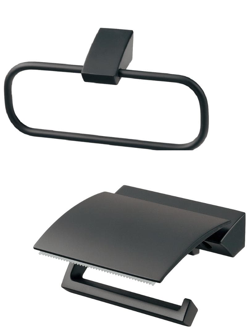 カクダイ　ブラックのタオルリング・ペーパーホルダー☆セッ