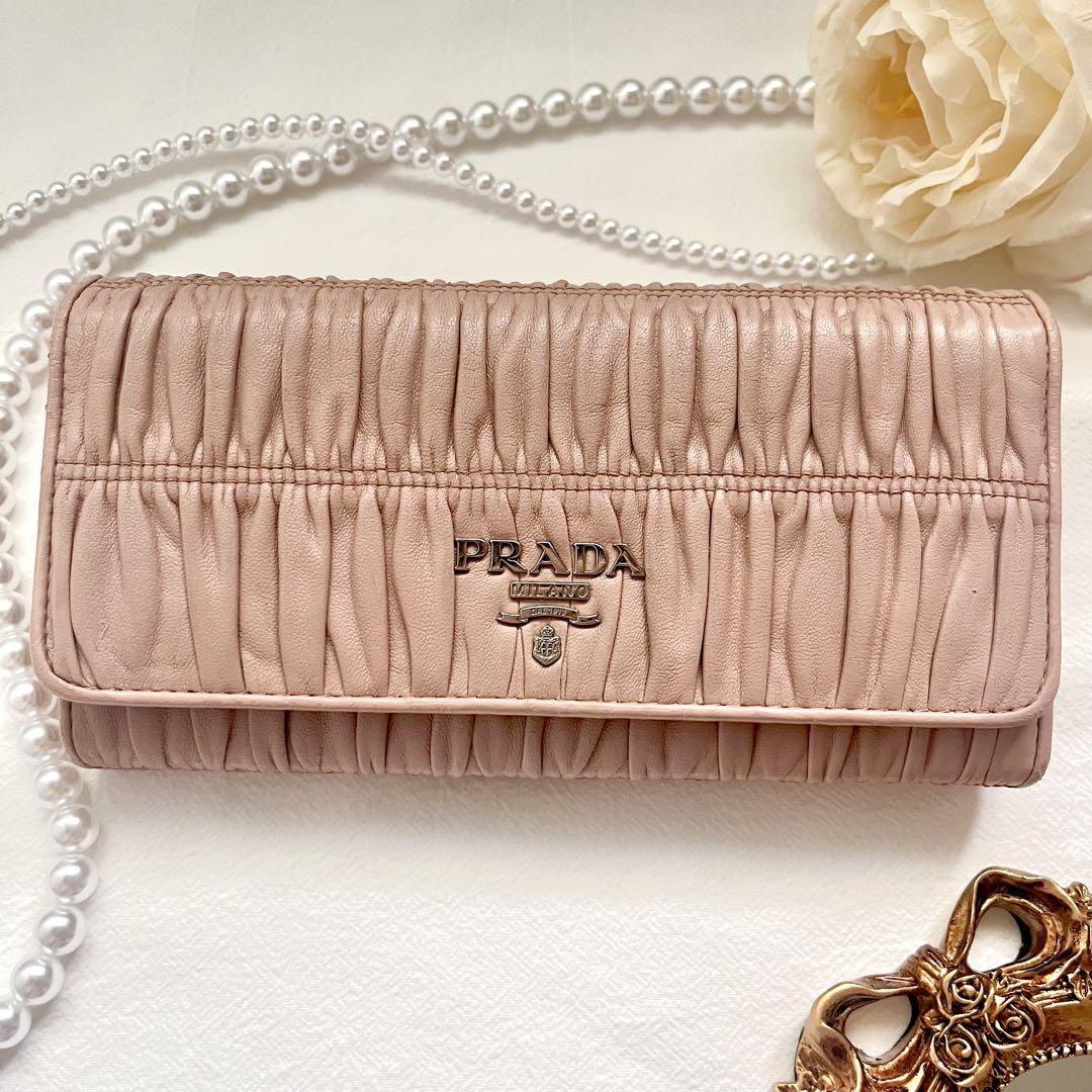 【美品】PRADA プラダ 長財布 ピンクベージュ 上品くすみカラー♡